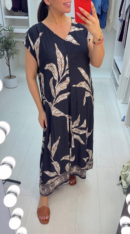 Izella Leaf Print Floaty Maxi Dress
