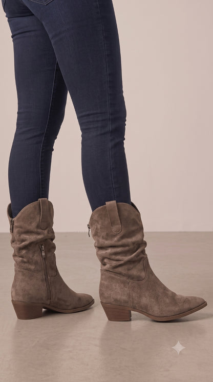 Gianna Faux Suede Runched Pointed Boots