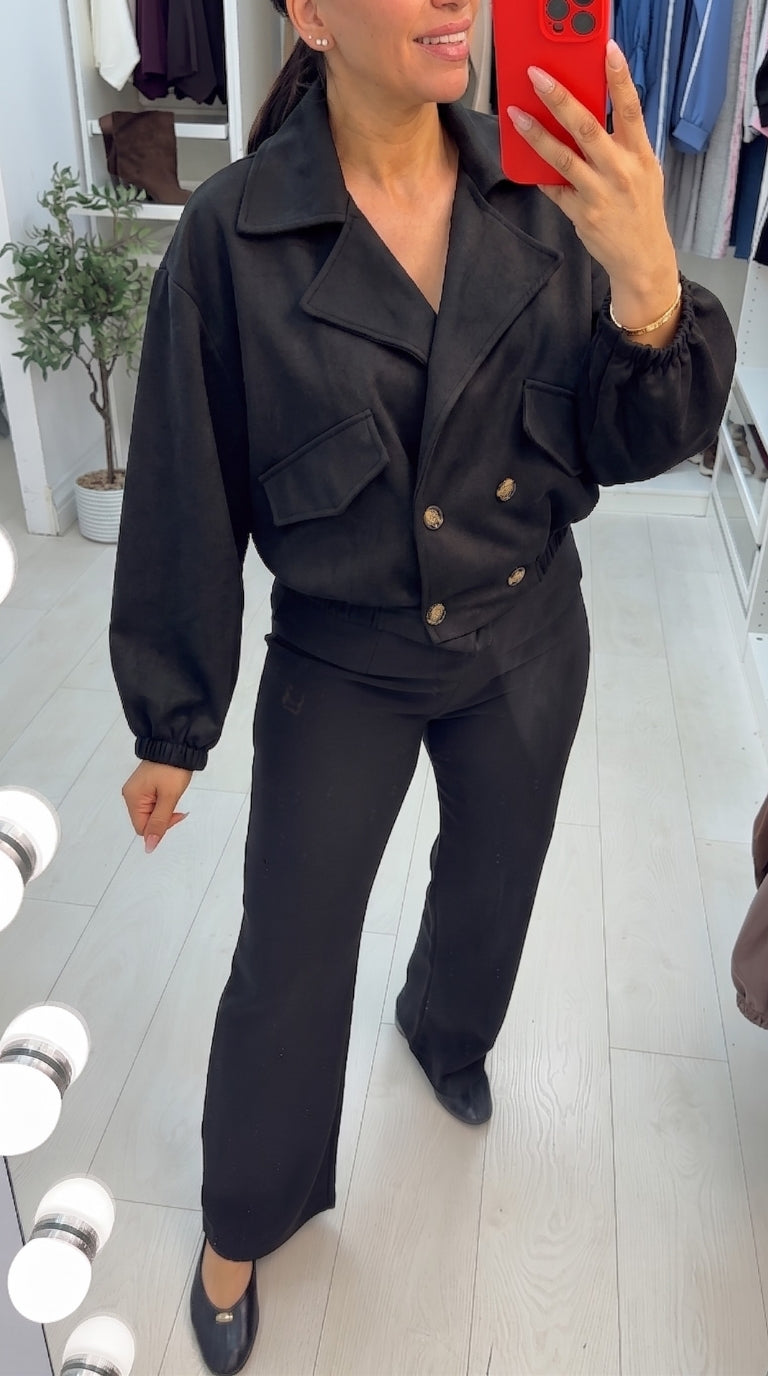 Quinsy Cropped Faux Suede Trench Coat