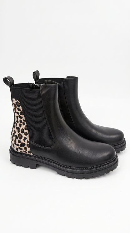 Fifi Leopard Print Detailed Faux Leather Chelsea Boots