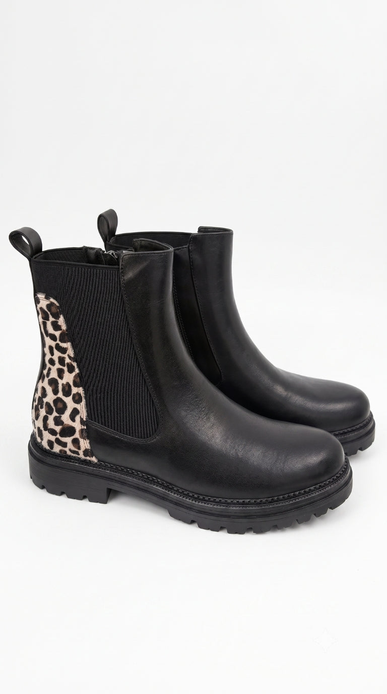 Fifi Leopard Print Detailed Faux Leather Chelsea Boots