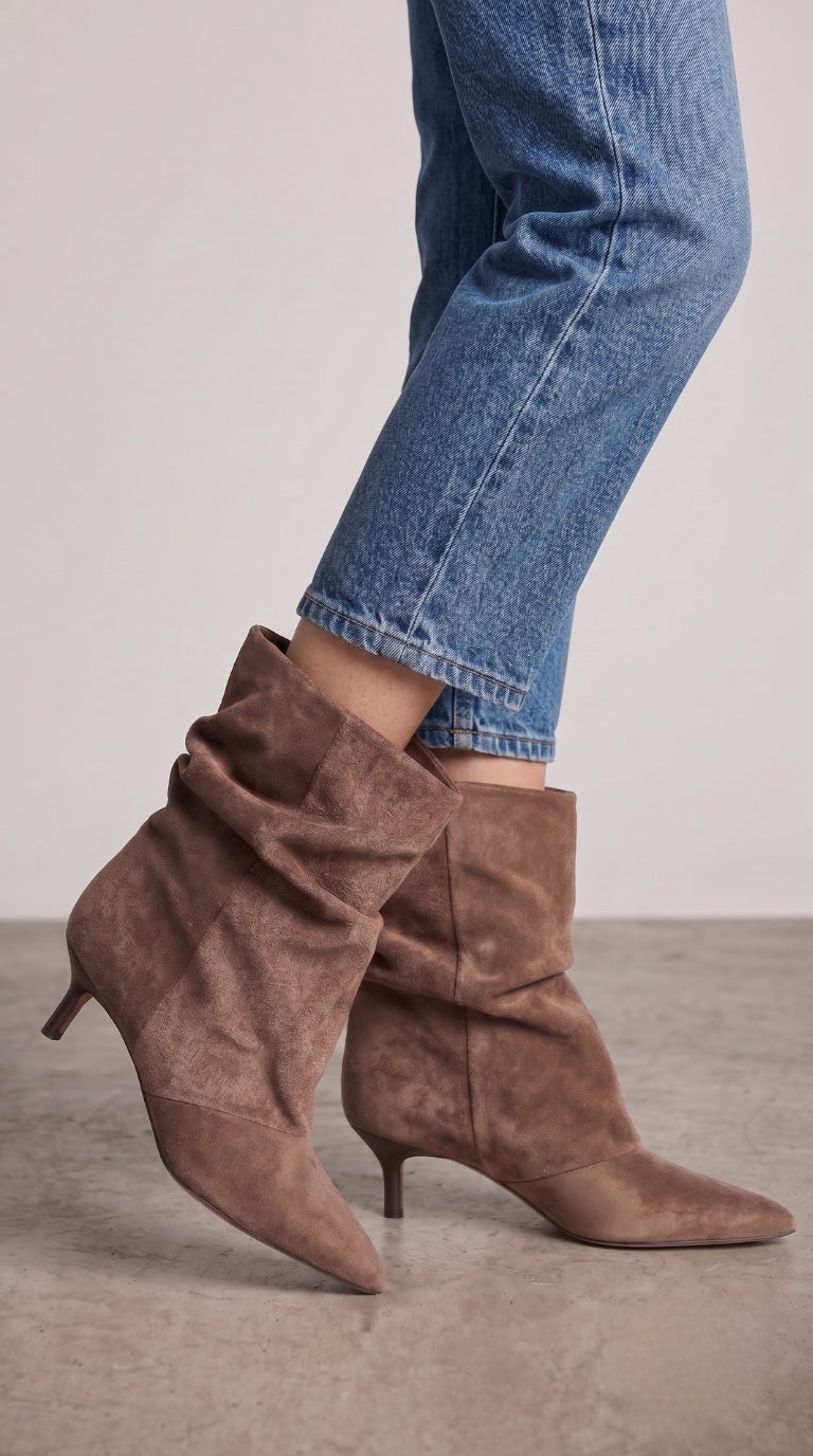 Hariet Faux suede Runched Heeled Boots