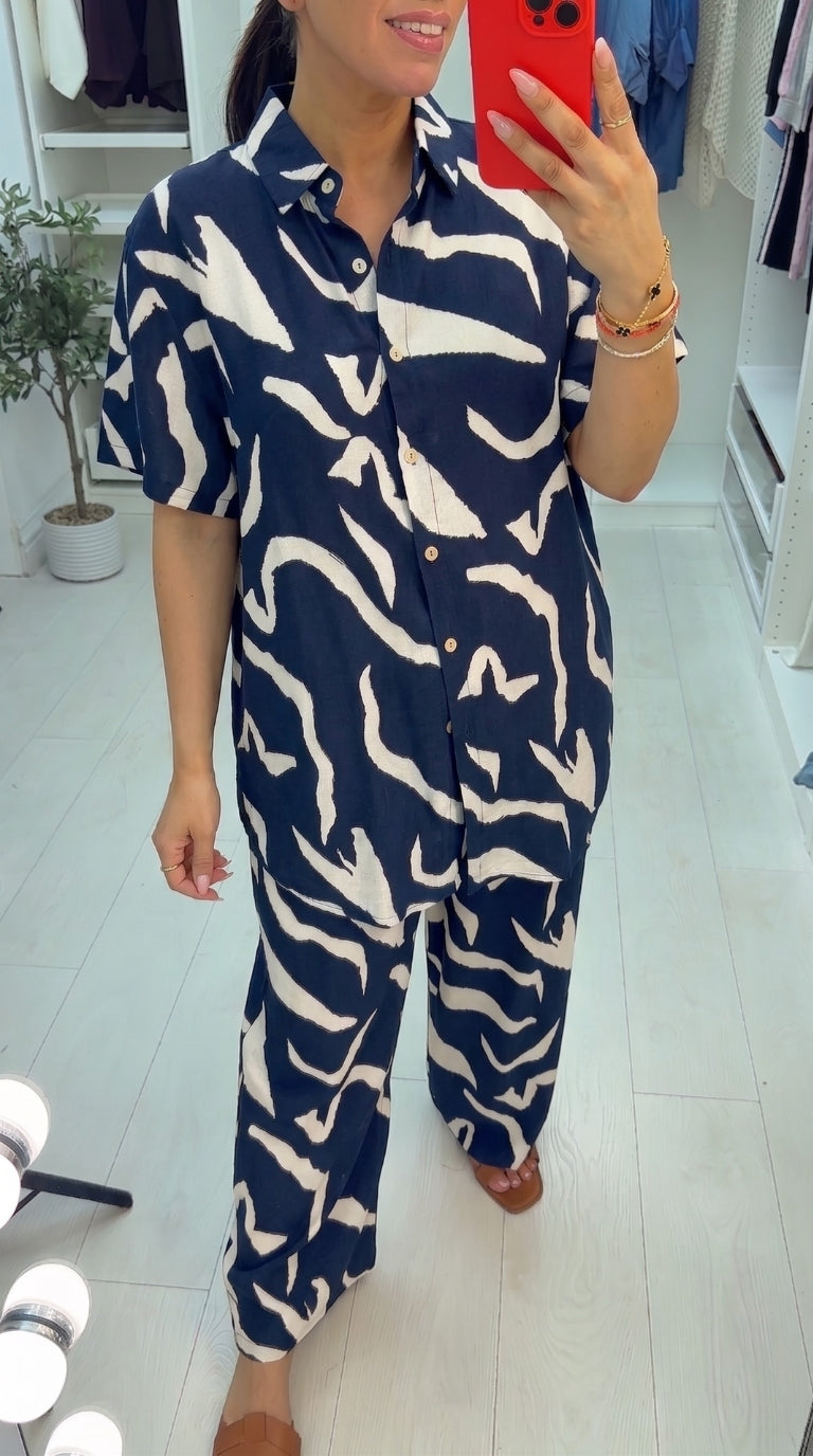 Leora Abstract Print Shirt Co-Ord Set
