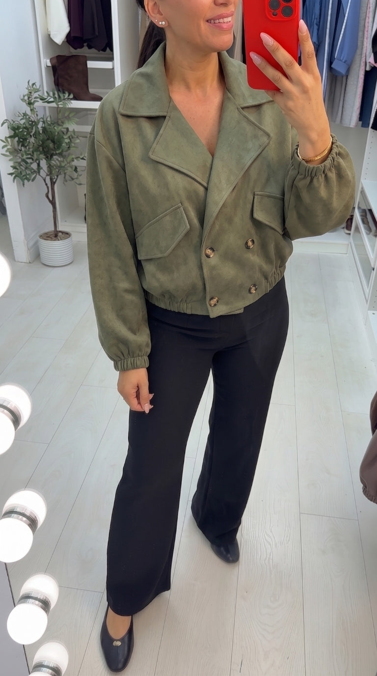 Quinsy Cropped Faux Suede Trench Coat