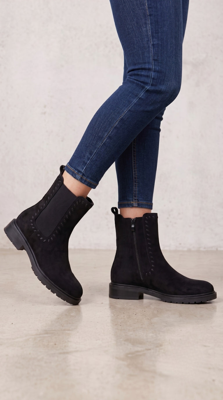 Elaina Stitch Detailed Faux Suede Chelsea Boots