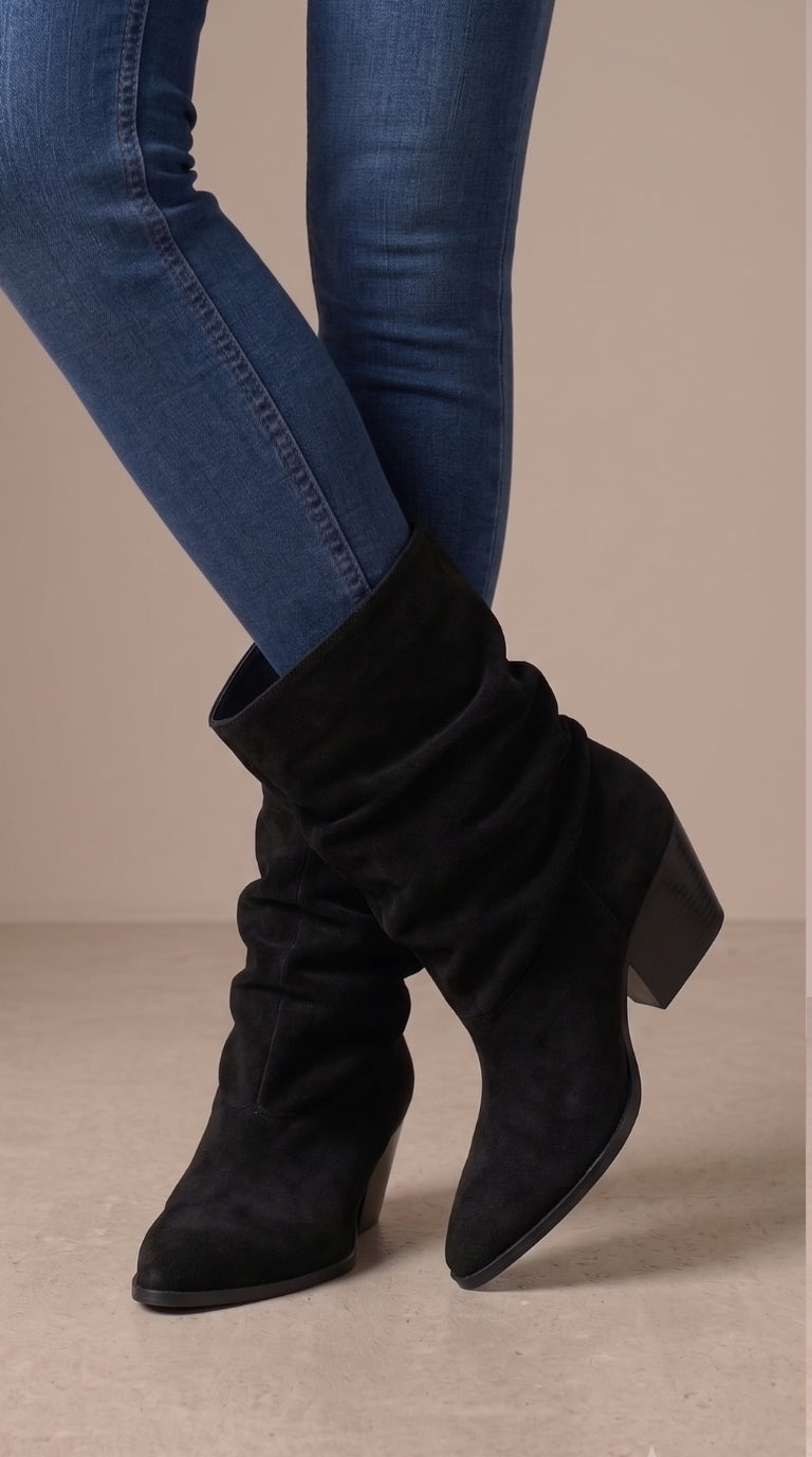 Bethany Faux Suede Runched Pointed boots