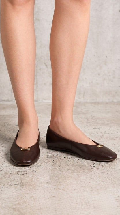 Islana Faux Leather Metallic Detailed Ballet Flats