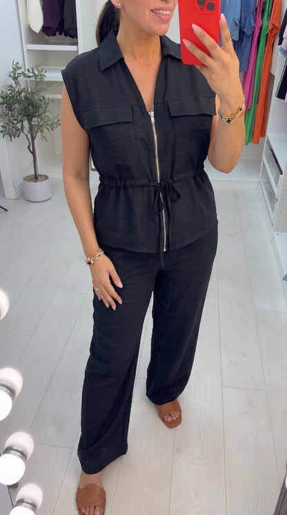 Jiselle Plain Sleeveless Drawstring Waist Co-Ord Set
