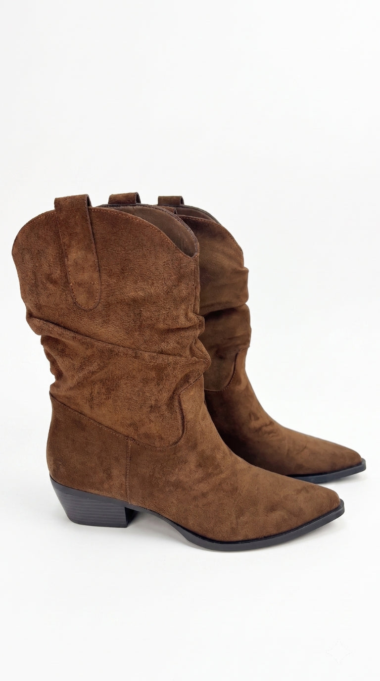 Gianna Faux Suede Runched Pointed Boots