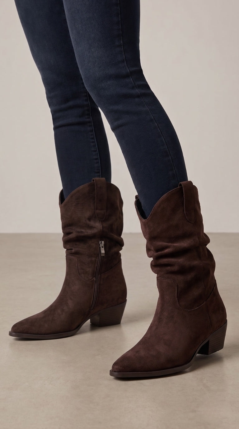 Gianna Faux Suede Runched Pointed Boots