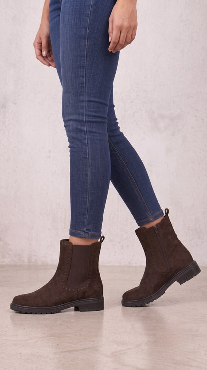Elaina Stitch Detailed Faux Suede Chelsea Boots