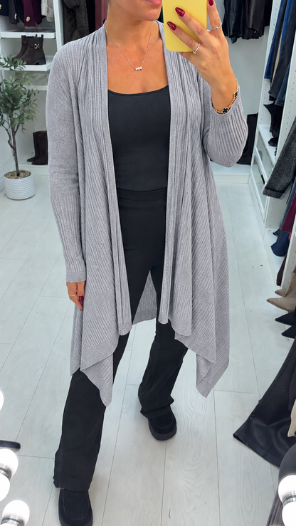Beverley Plain Ribbed Asymmetric Cardigan