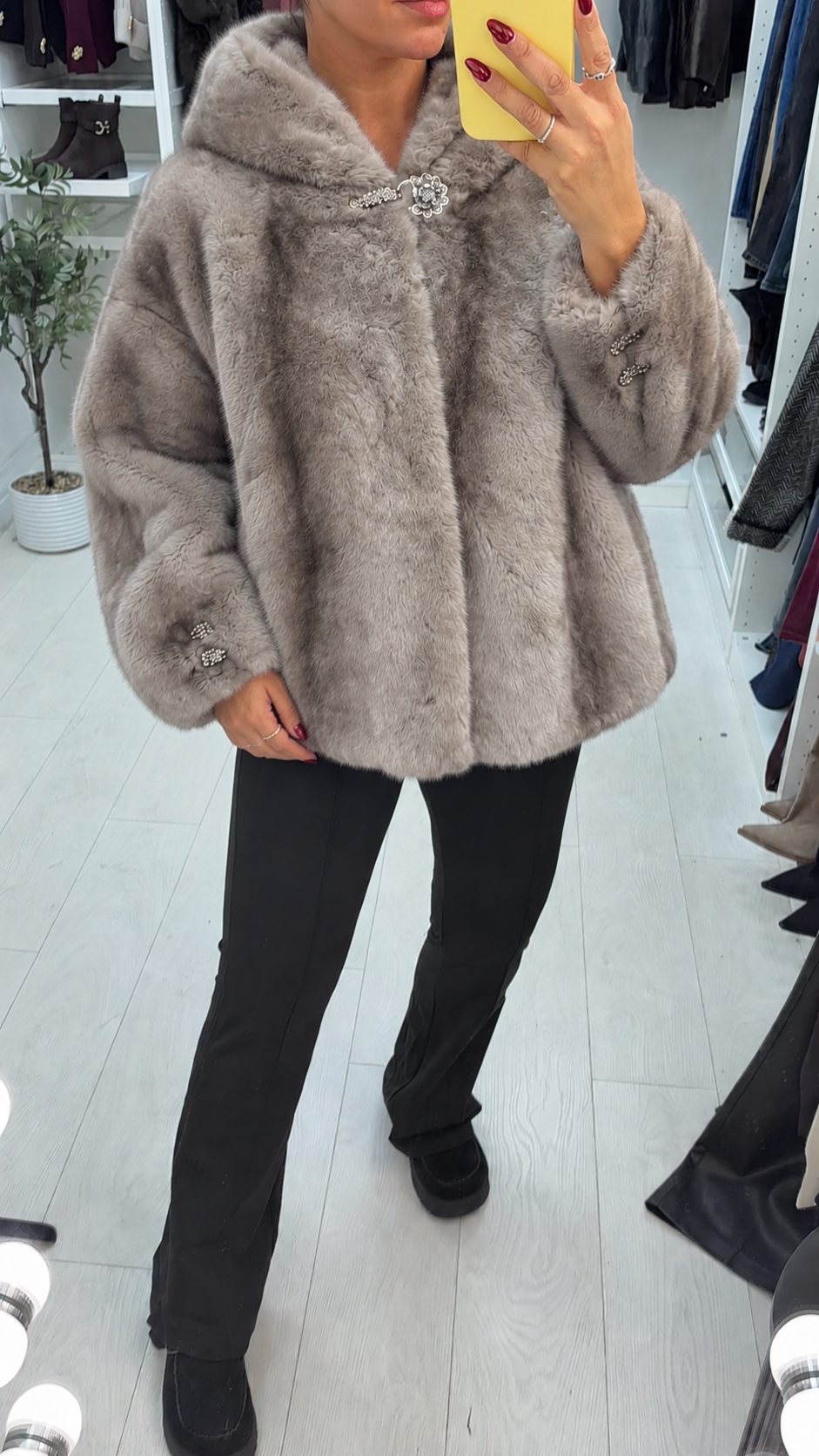 Nixon Faux Fur Embellished Closure Hooded Jacket