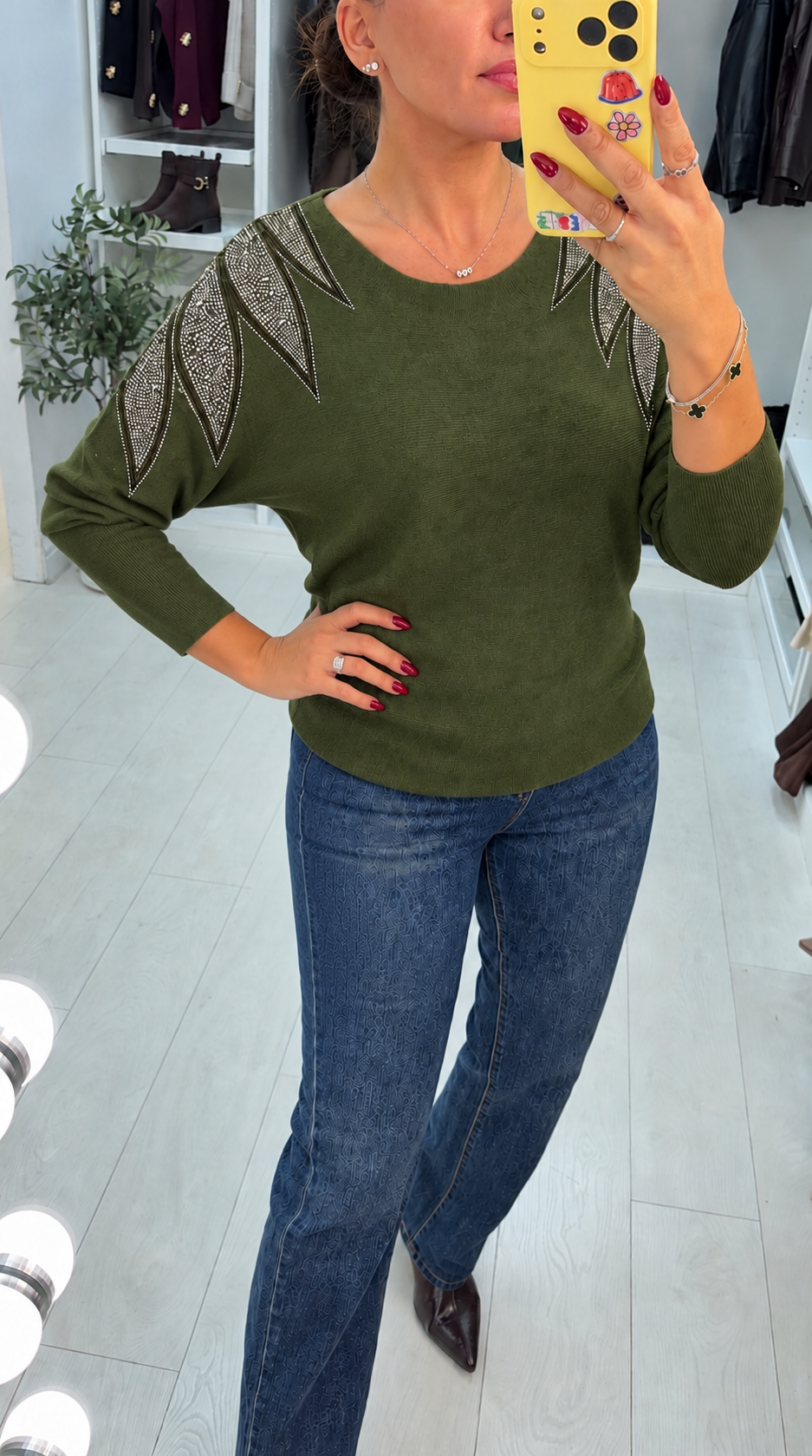Gwynne Plain Embellished Shoulder Batwing Jumper