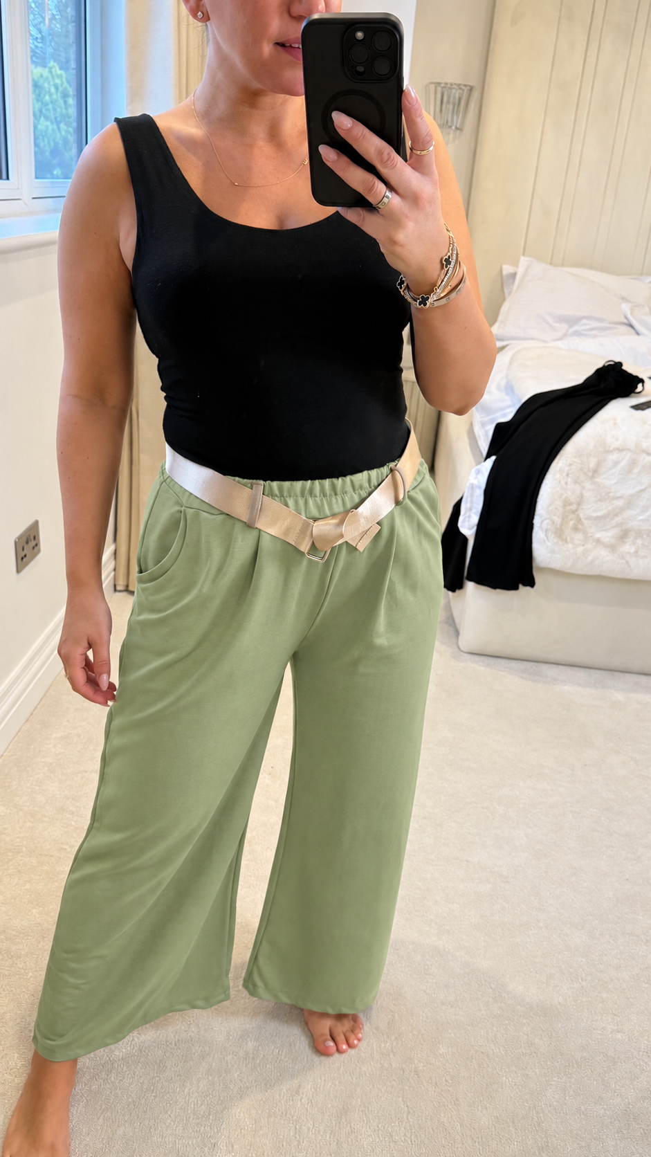 Lianna Plain Wide Leg Belted Trousers