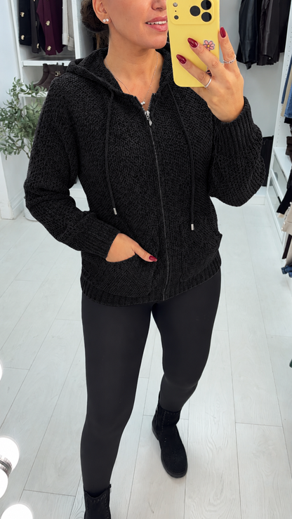 Maylin Plain Zip Front Chenile Hoodie