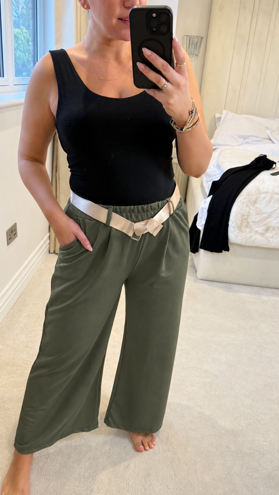 Lianna Plain Wide Leg Belted Trousers