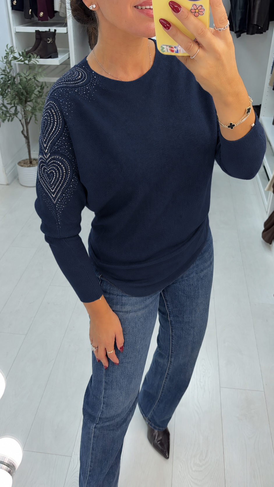 Elvira Plain Embellished Heart Sleeve Jumper