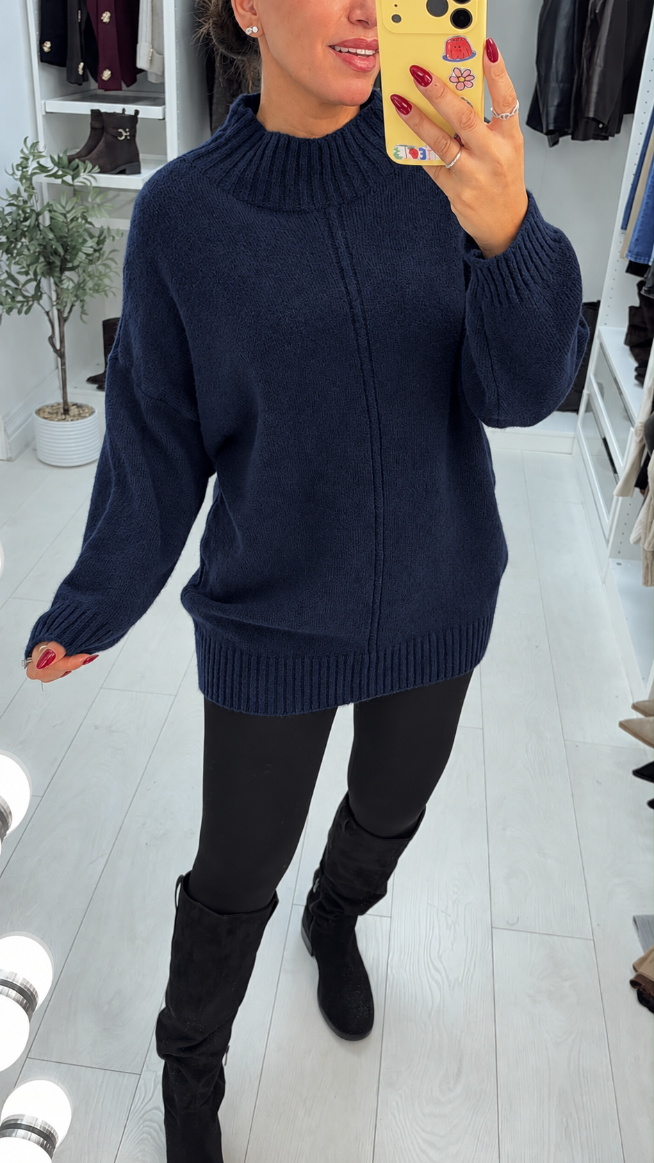 Sadia Plain High Neck Longline Jumper