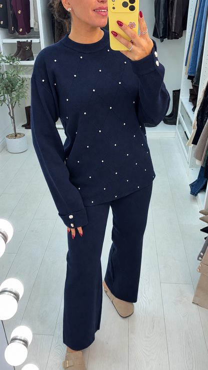 Ottie Plain Diamante Embellished Loungewear Set