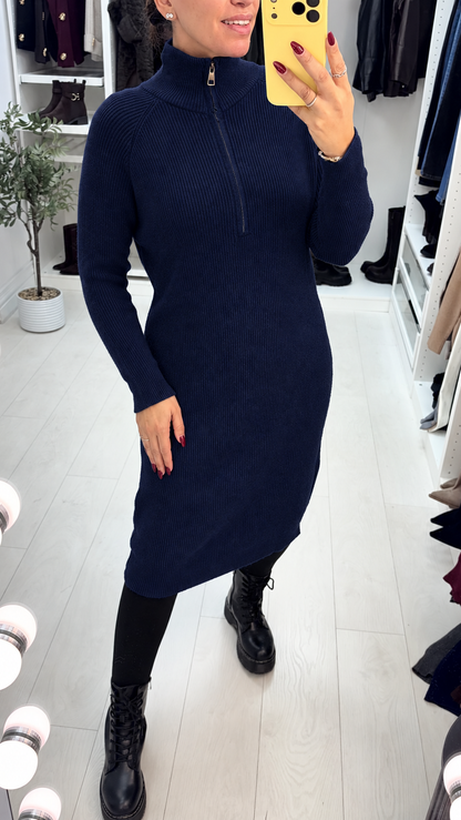 Stevie Plain Zip Front Jumper Dress