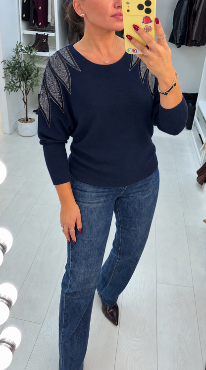Gwynne Plain Embellished Shoulder Batwing Jumper