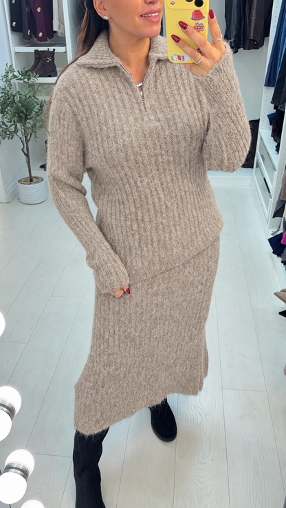 Leonore Ribbed Quarter Zip Skirt Co-Ord Set