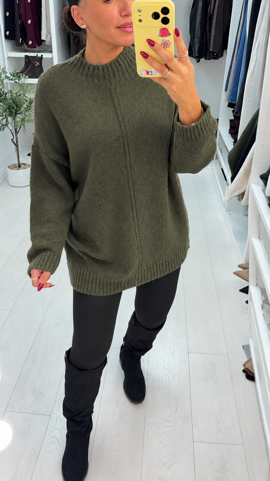 Sadia Plain High Neck Longline Jumper