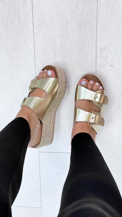 Ynes Platform Double Buckle Mules