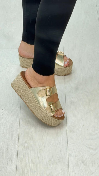 Ynes Platform Double Buckle Mules