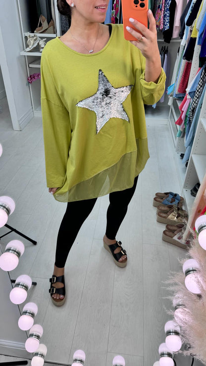 Malin Asymmetric Chiffon Sequin Star Sweatshirt