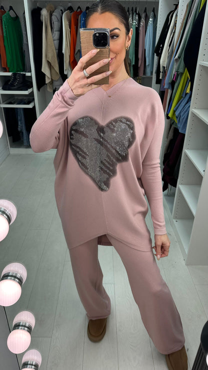 Clio Diamante Studded Heart Jumper & Wide Leg Leggings Set