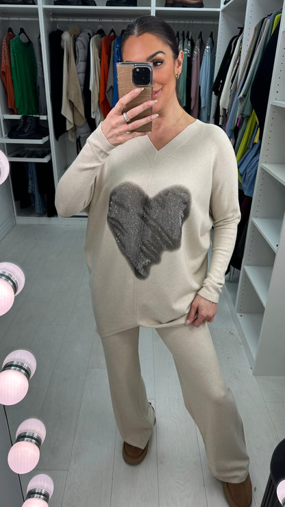Clio Diamante Studded Heart Jumper & Wide Leg Leggings Set