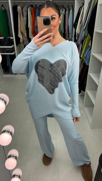 Clio Diamante Studded Heart Jumper & Wide Leg Leggings Set