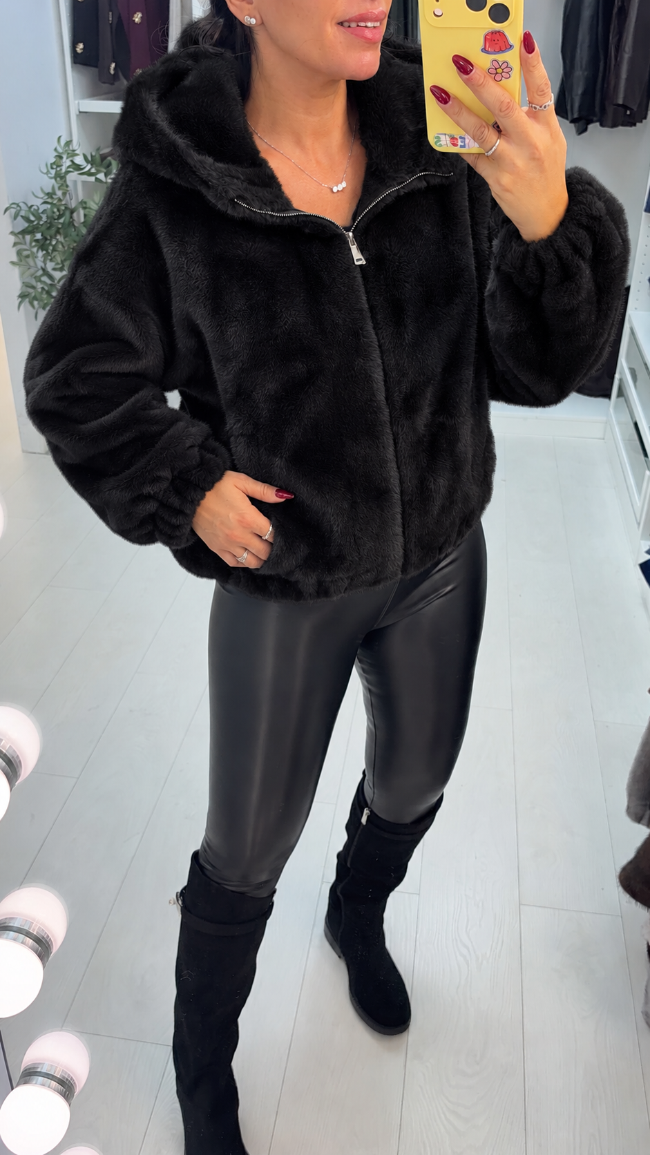 Hollie Faux Fur Zip Front Hooded Jacket