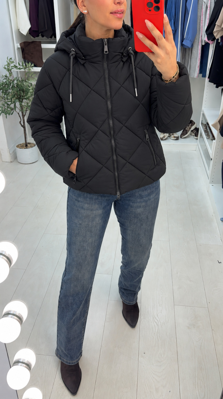Zaya Diamond Stitch Quilted Hooded Jacket