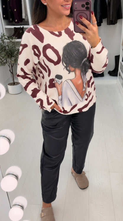 Esmena Leopard & Coffee Print Batwing Top