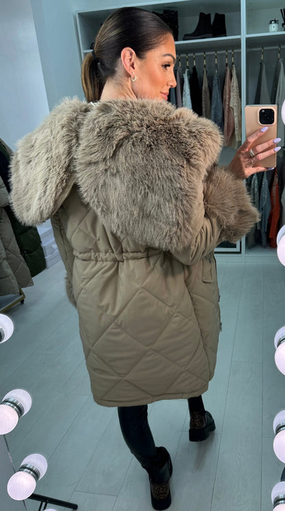 Eduardo Faux Fur Hood/Collar Coat
