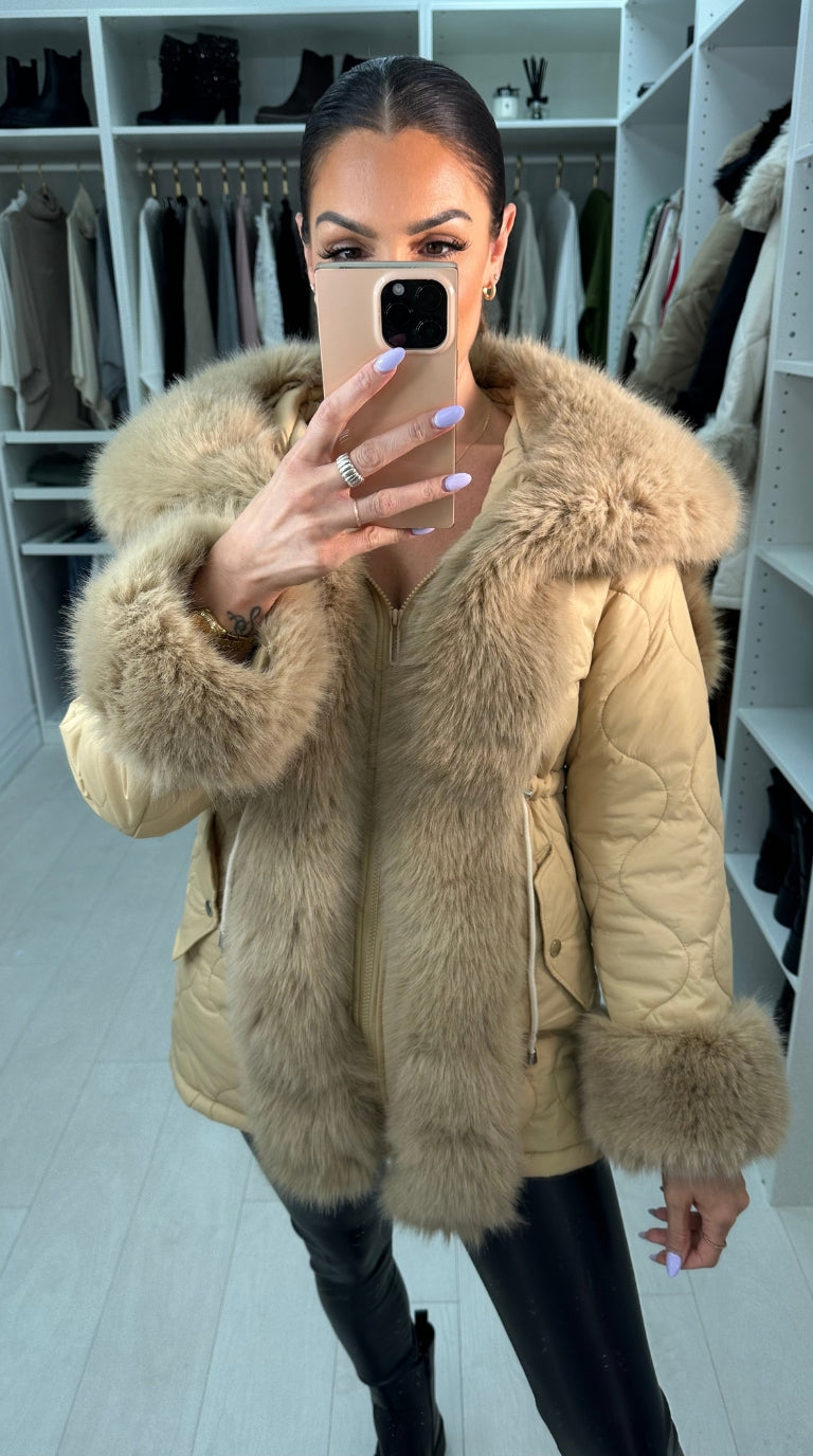 Alanda Tan Faux Fur Toggle Waist Jacket