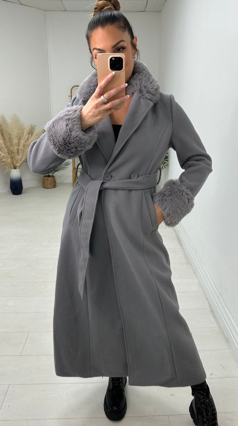Jenett Faux Fur Collar Longline Jacket
