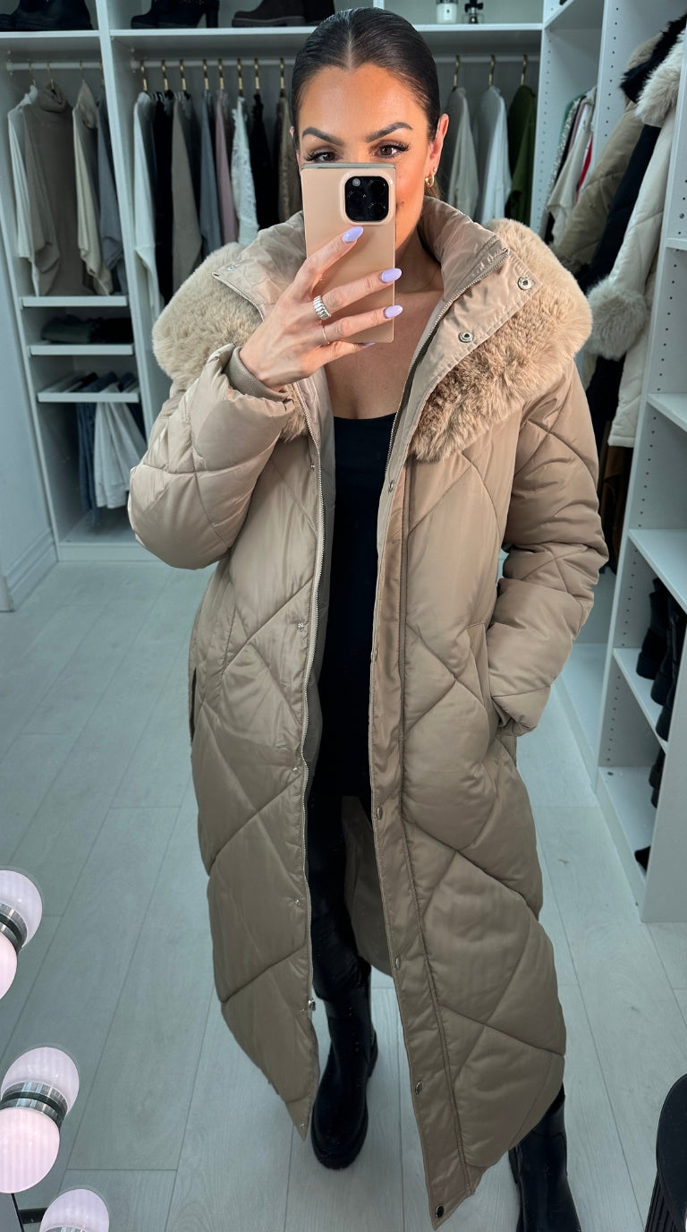 Loukia Faux Fur Hooded Longline Coat