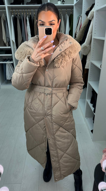 Loukia Faux Fur Hooded Longline Coat
