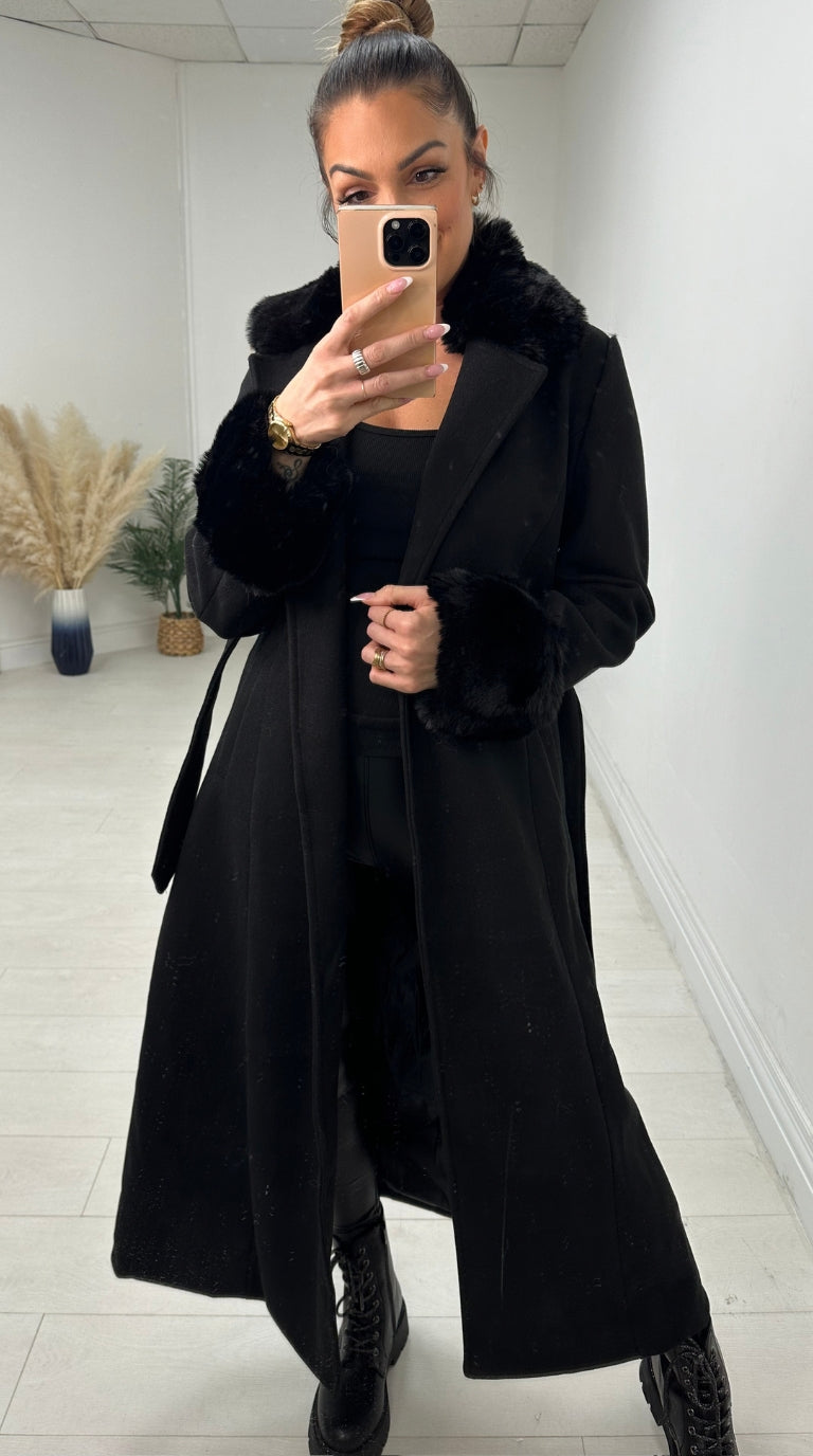 Jenett Faux Fur Collar Longline Jacket