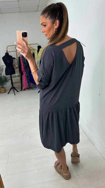 Cheryl Oversized Frill Hem Choker Back Chiffon Dress