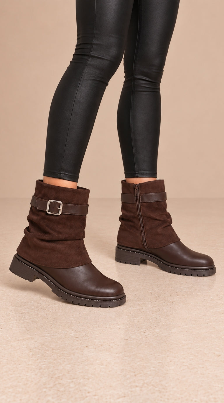 Sammy Faux Suede & Faux Leather Ankle Boots