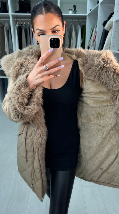 Eduardo Faux Fur Hood/Collar Coat