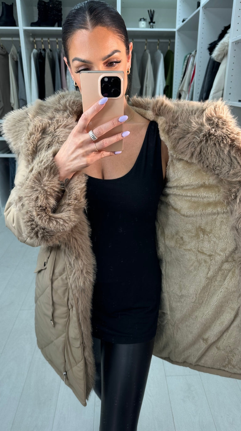 Eduardo Faux Fur Hood/Collar Coat