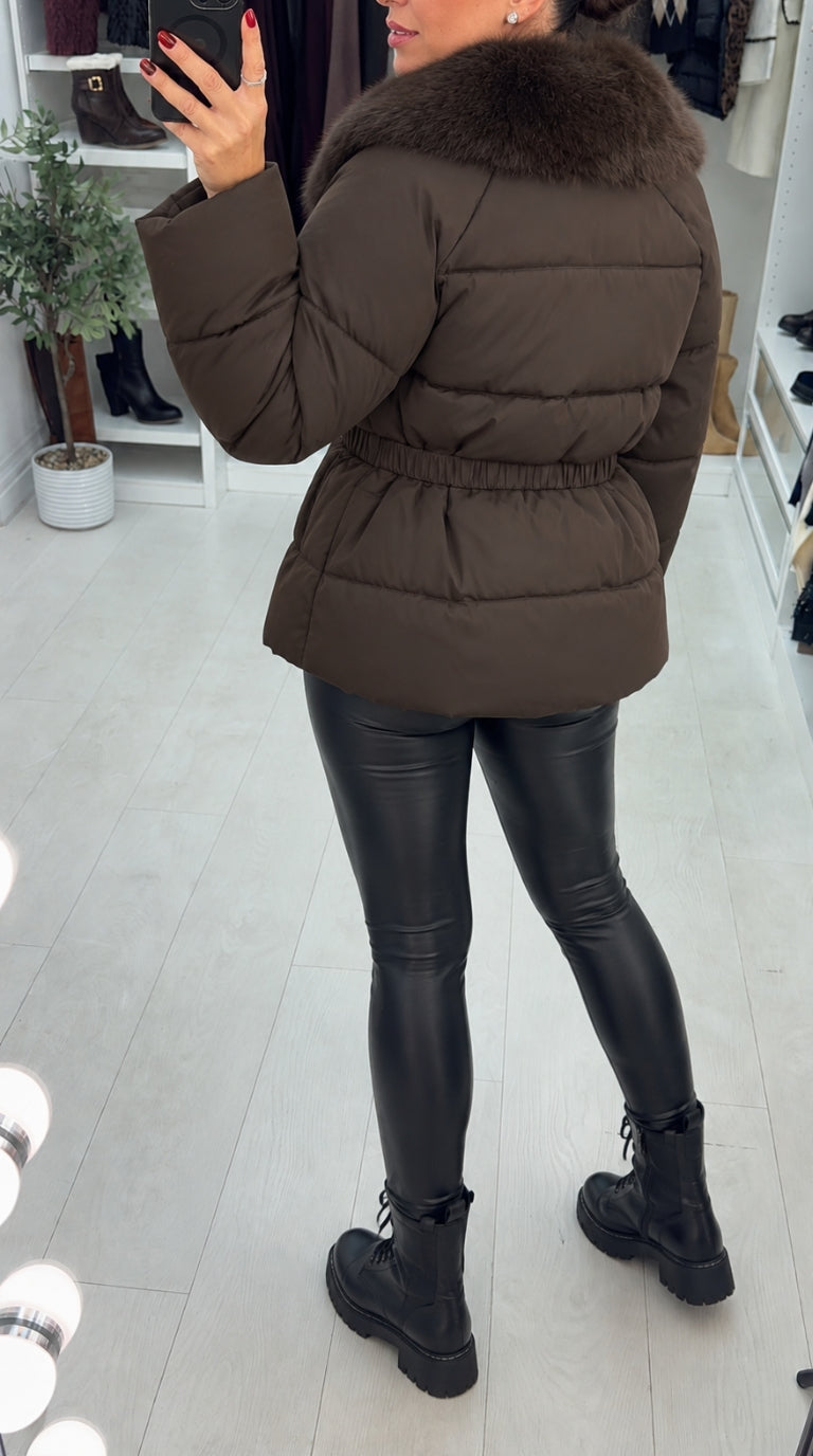 Daisie Faux Fur Detailed Belted Puffer Coat