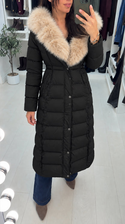 Ginnie Faux Fur Hooded Toggle Waist Longline Coat