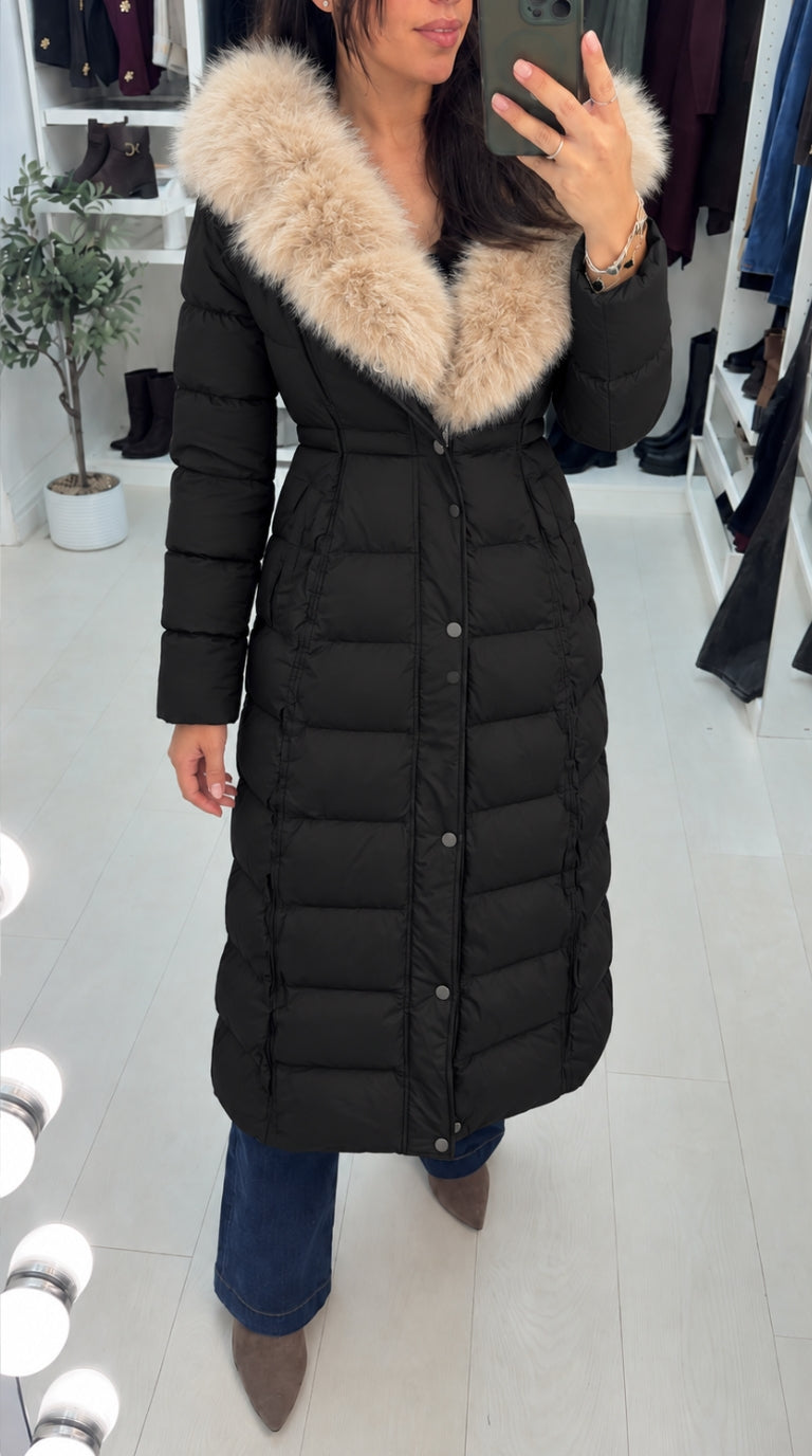 Ginnie Faux Fur Hooded Toggle Waist Longline Coat